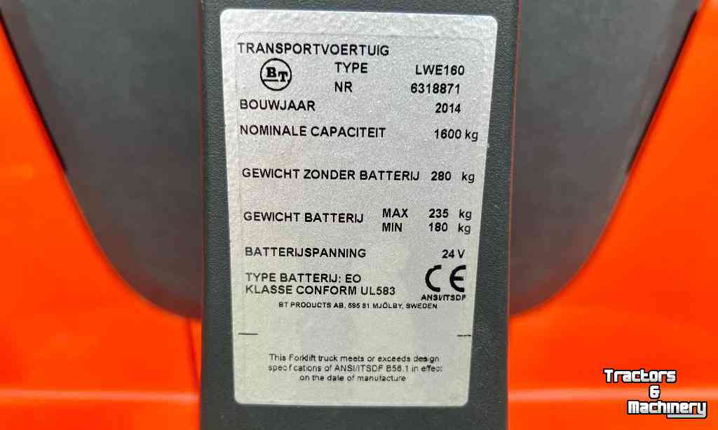 Electrical pallettruck BT LWE 160 24v / 210 A