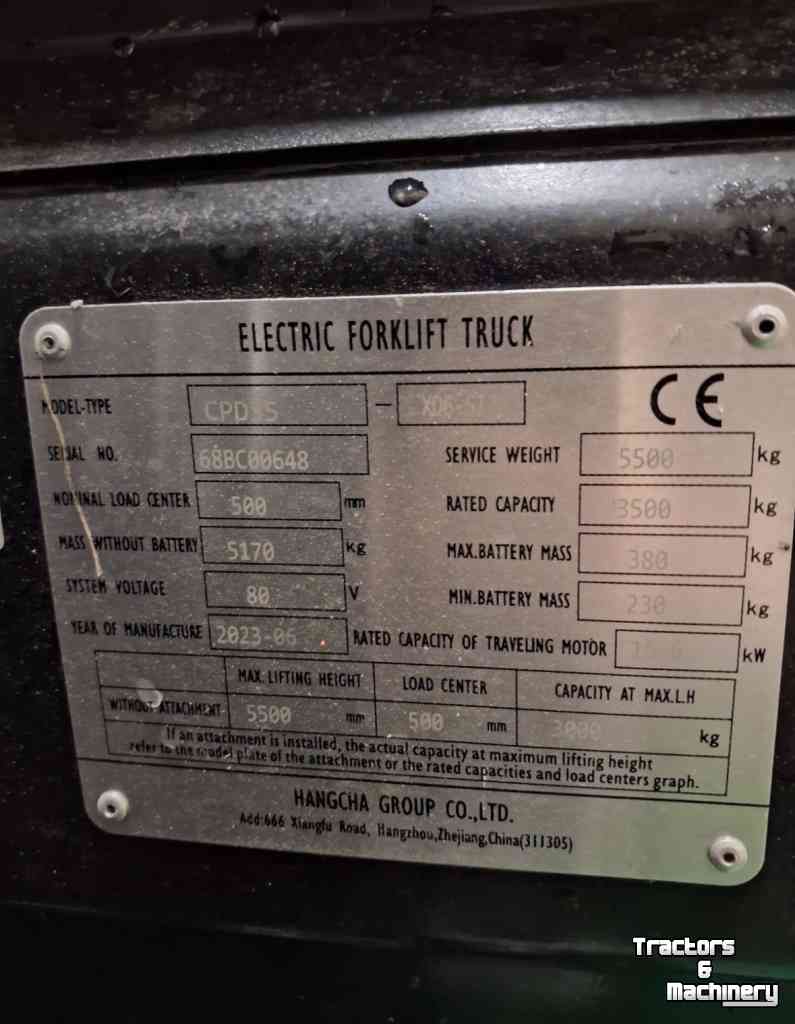 Tedder Hangcha CPD 35 Lithium grootste accu 404 Ah!