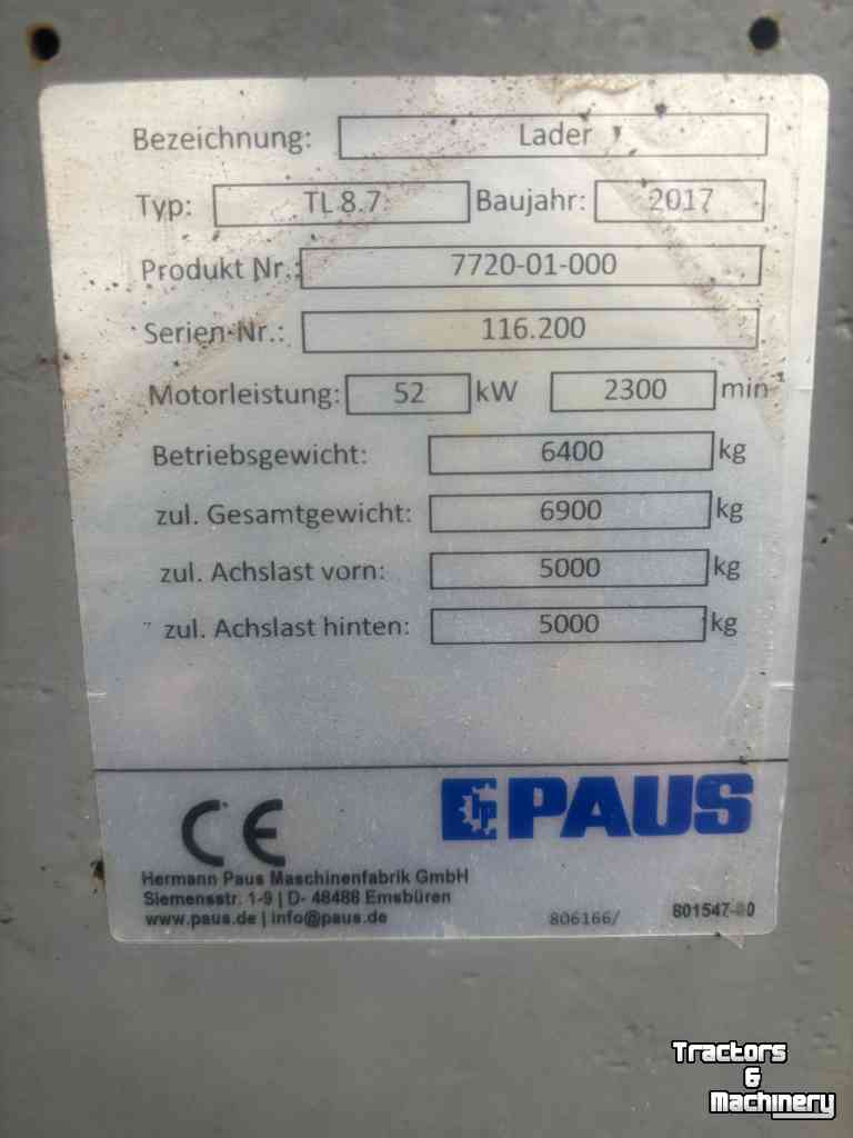 Telescopic Wheelloader  Paus tl8.7 shovel