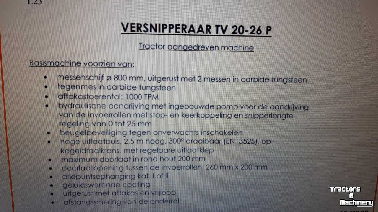 Wood shredder VanDaele TV 20-26 PT