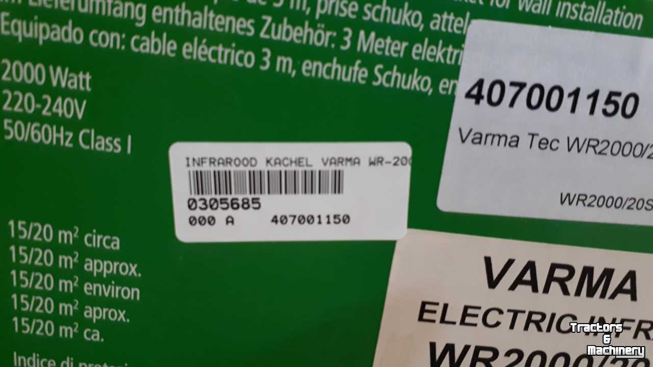 Other machines and accessories for the workshop and yard  Infrarood verwarmer Varma WR 2000 RVS
