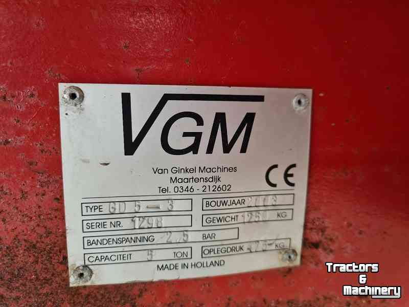 Dumptrailer VGM GD5-3 5 tons 3 zijdige kipper