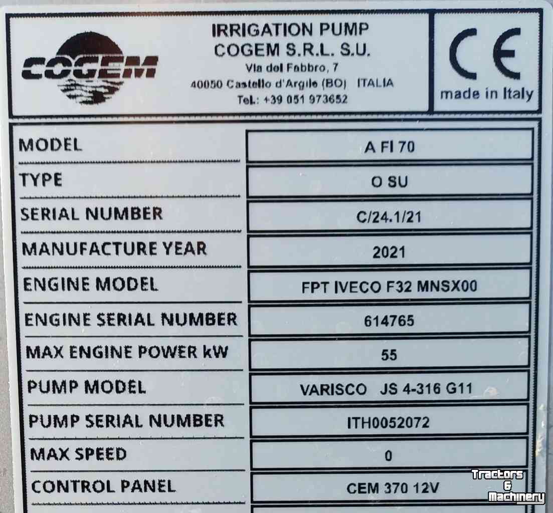 Stationary engine/pump set Cogem 180m3 bij 3 bar
