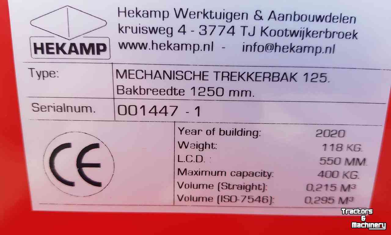 Tractor tipping boxes  Trekkerbak / Transportbak / Kiepbak mechanisch 125 cm