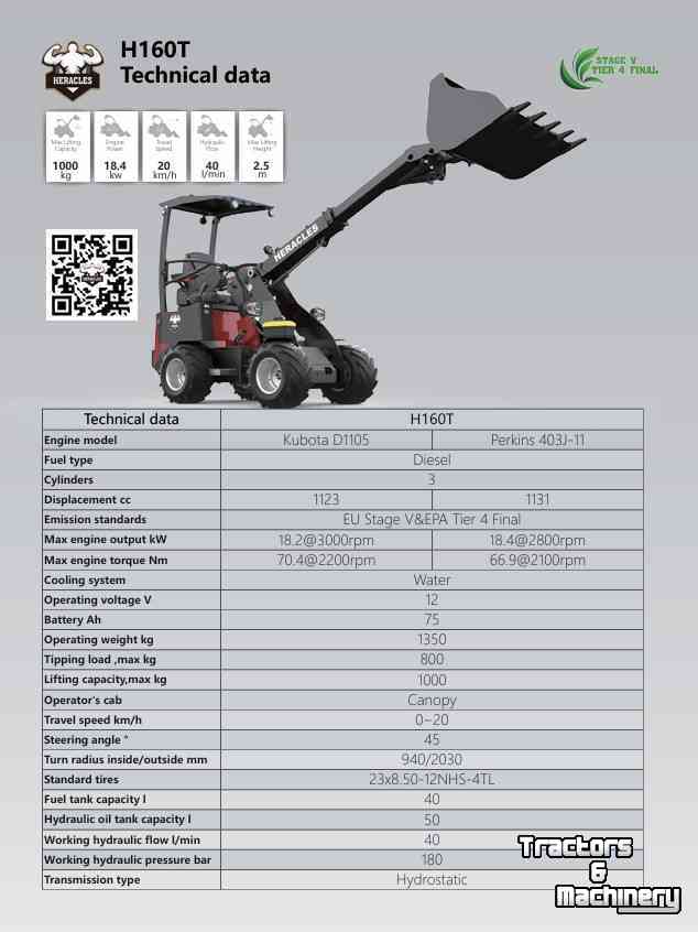Telescopic Wheelloader Heracles H160T PRO telelader nieuw