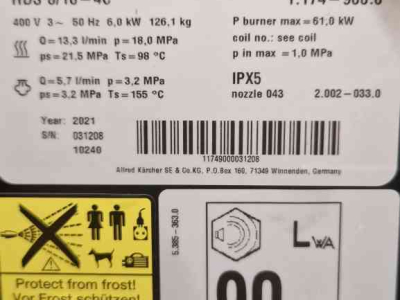 High-pressure cleaner, Hot / Cold Karcher HDS 8/18