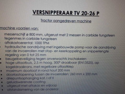 Wood shredder VanDaele TV 20-26 PT